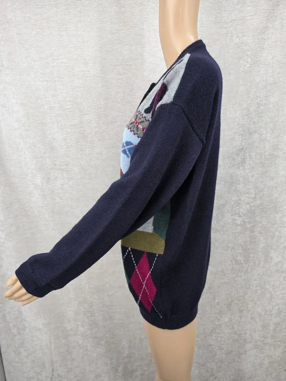 Tulchan Wool Navy Sweater Cardigan Argyle Plaid Scottie Dog Castle Dark Academia